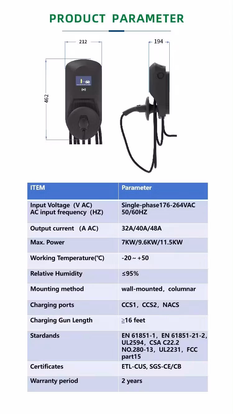 Waterproof IP65 Electric Car Charging Station High Quality Wallbox 1-Phase EV Charger Station CE Evse APP Smart Charger Type 2 Home EV Charger