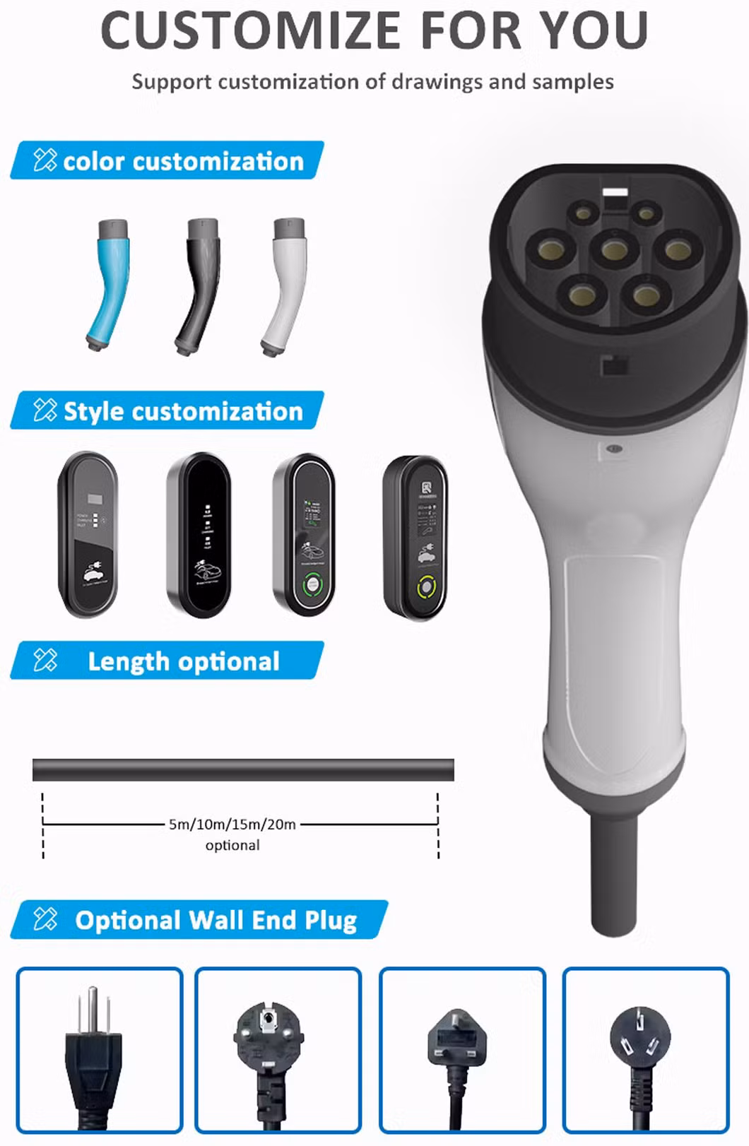 13A Home Electric with Screen Reservation Charging Type2 Portable EV Charger for Easy to Charge Electric Vehicles