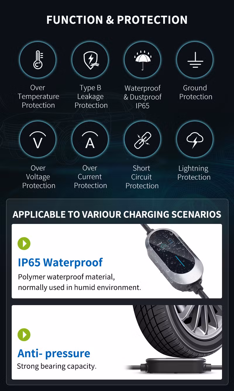 16A 3.5kw Type 2 Portable Electric Car Charging Station Portable EV Charger