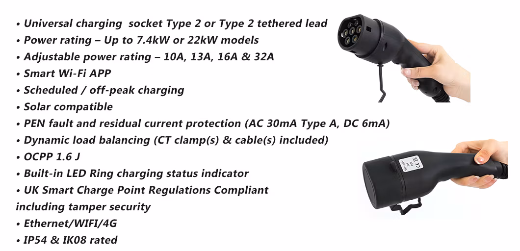 Evc3l-1610A 11kw EV Charger Type 2 3 Phase 16A EV Charger with LCD Screen Wall-Mounthed EV Charger