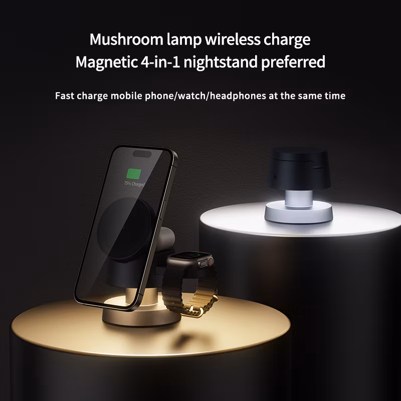 4 in 1 Wireless Charging Magsafe Magnetic Charger, Mushroom Lamp Wireless Charge, 3-in-1 Fast Charge for Apple iWatch Ultra, Airpods