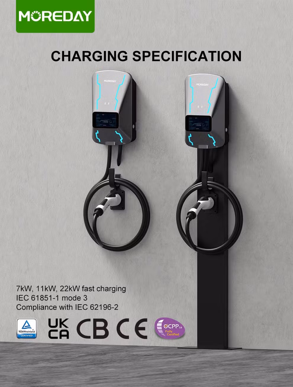 Best Electric Car Charger Level 2 AC 32A Portable Single Phase RFID Card EV Charger Type 2 RFID Wall Box 7kw Charging Station