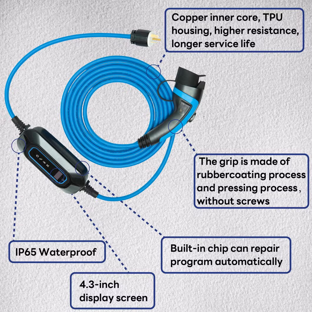Type 1 EV Charger 32A 7kw Mode 2 Charging Cable with NEMA 14-50 Plug