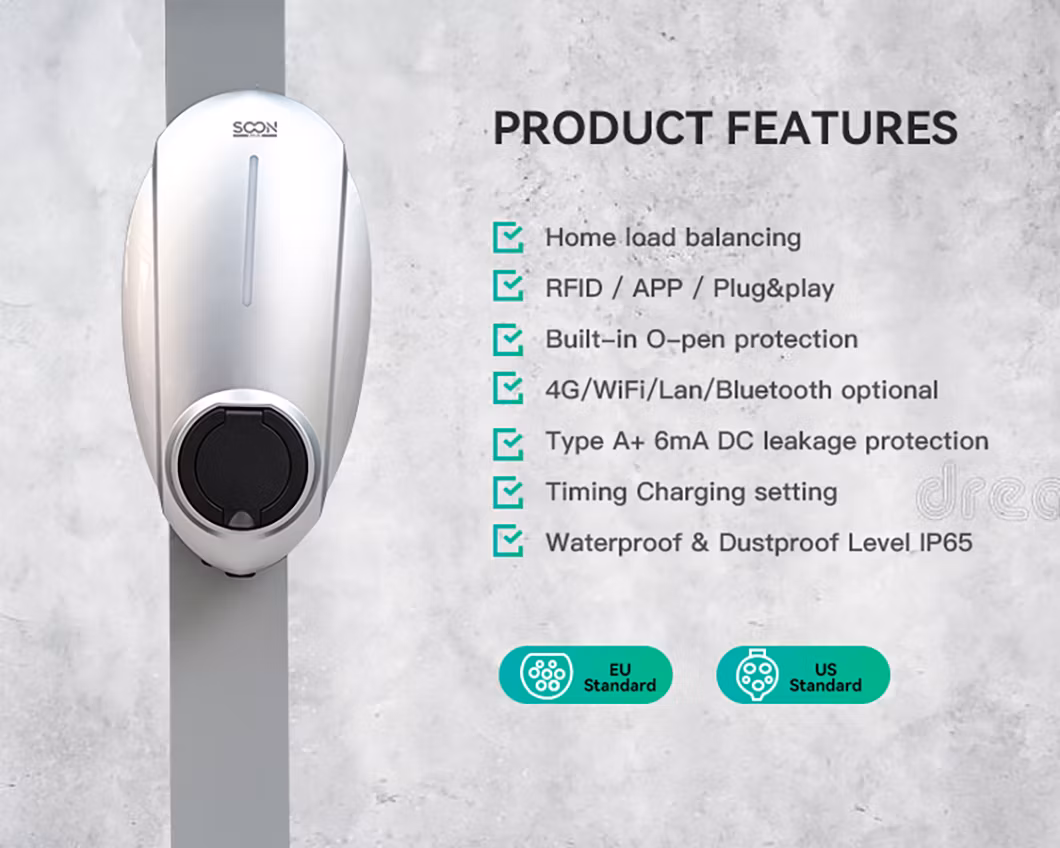 Ocpp Solar Power Type B Single Phse 11kw 32A Wall Mounted Smart Home AC Type 2 Fast EV Charger for Electric Car