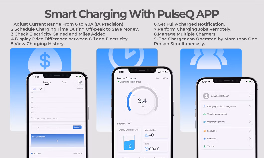 Topdon America Germany Stock Pulseq AC Home J1772 16A 32A Ocpp Type2 Phase 3 Level 2 1 Smart 22kw 11kw 16kw 7kw 9.6kw UL Wallbox Fast Electric Car AC EV Charger