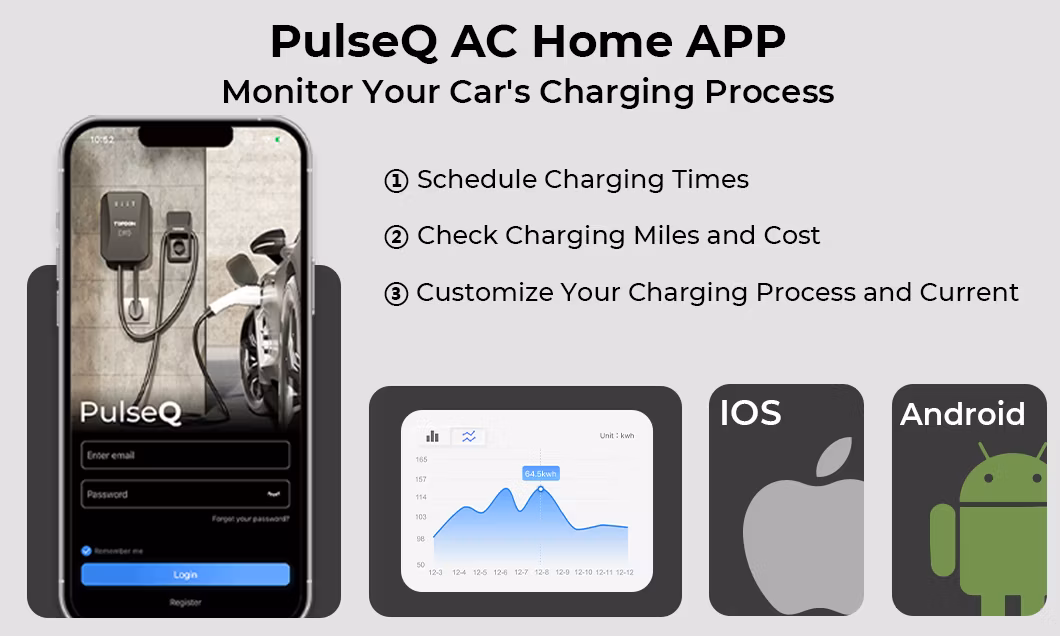 Topdon Factory Pulseq AC Home Evse J1772 Vehicle 7-22kw Portable Smart Type 2 1 16A 32A 240V Home Level 2 AC Wallbox Wallbox Mounted Electric Car EV Charger