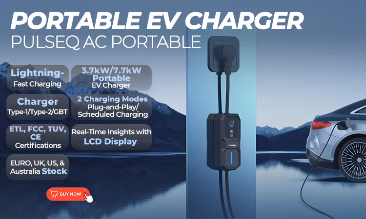 2023 Topdon America EU UK Ca Au Stock Pulseq AC Portable 7kw 3.7kw 7.7kw 16A 32A Type 1 2 Electric Cars Smart Fast Charging Portable EV Charger with LCD Display