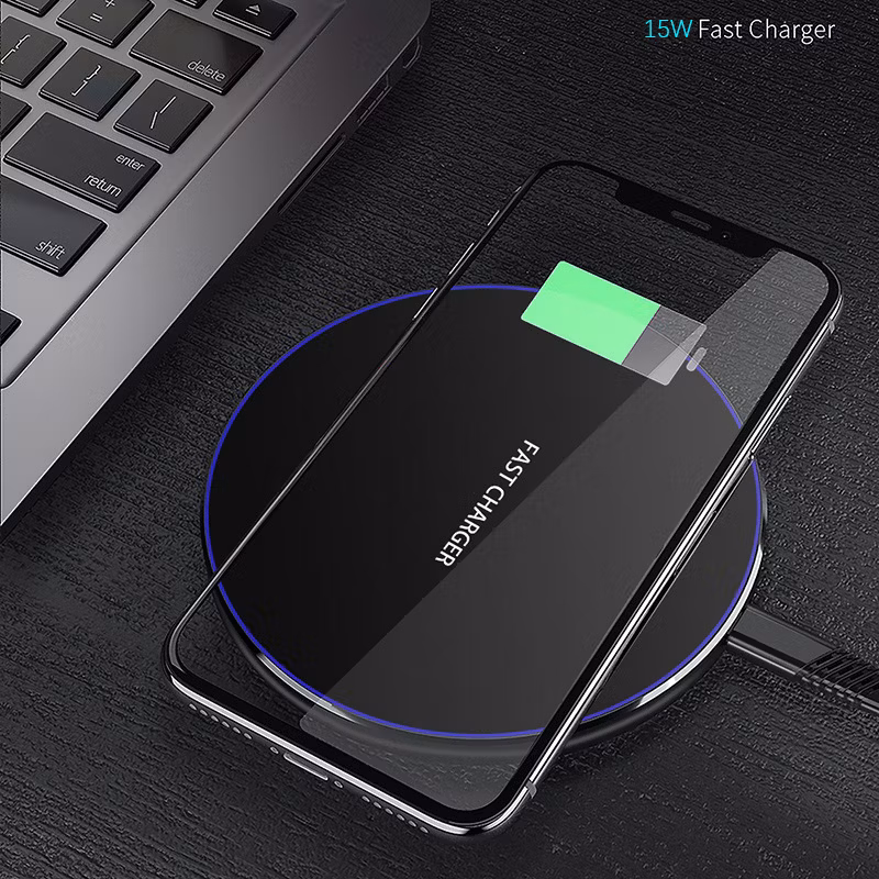Custom Logo Promotional Gifts Universal 15W Wireless Charging Pad Fast Charger Portable Round Aluminium Alloy 10W LED Light Wireless Chargers
