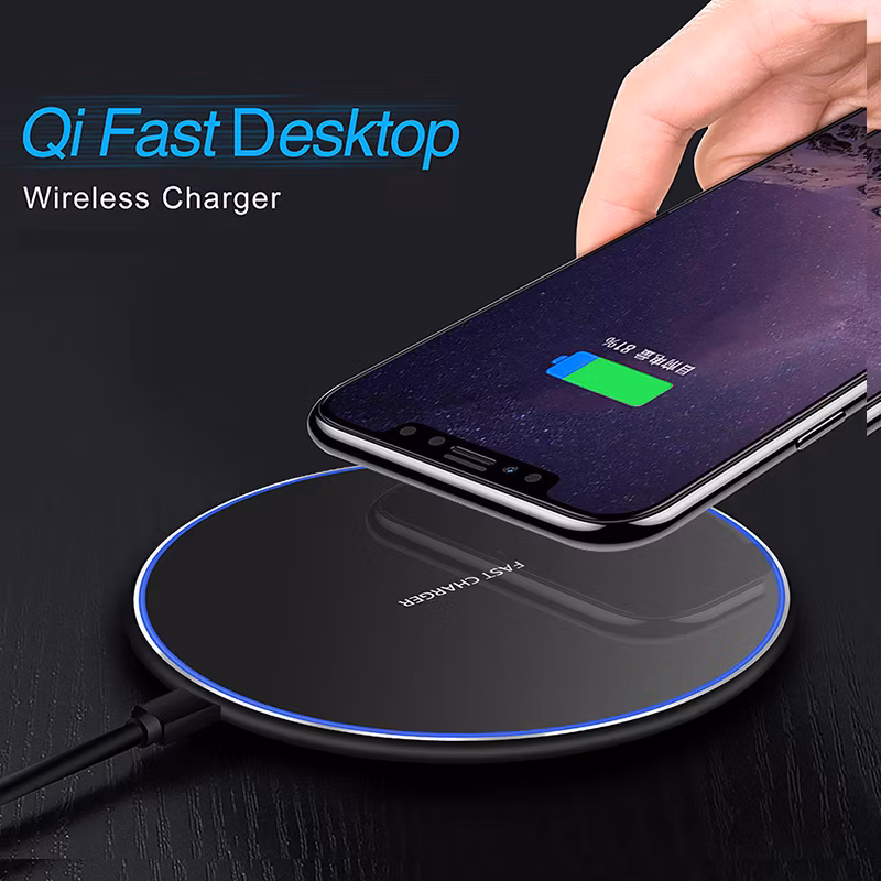 Custom Logo Promotional Gifts Universal 15W Wireless Charging Pad Fast Charger Portable Round Aluminium Alloy 10W LED Light Wireless Chargers