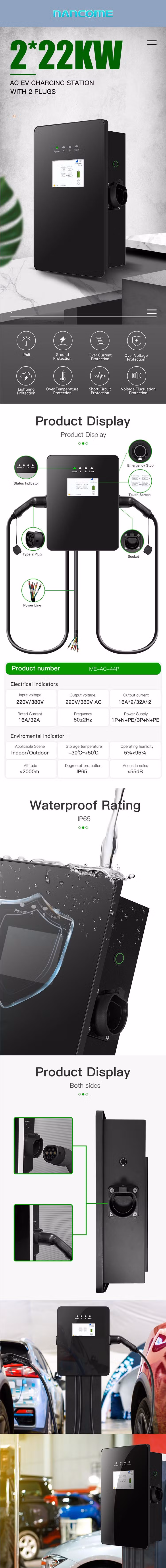 Nancome Home Wallbox 22kw Wall-Mounted EV Charger Stations for Tesla