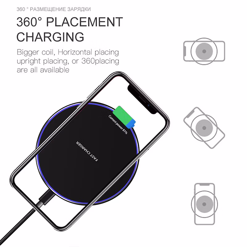 Custom Logo Promotional Gifts Universal 15W Wireless Charging Pad Fast Charger Portable Round Aluminium Alloy 10W LED Light Wireless Chargers