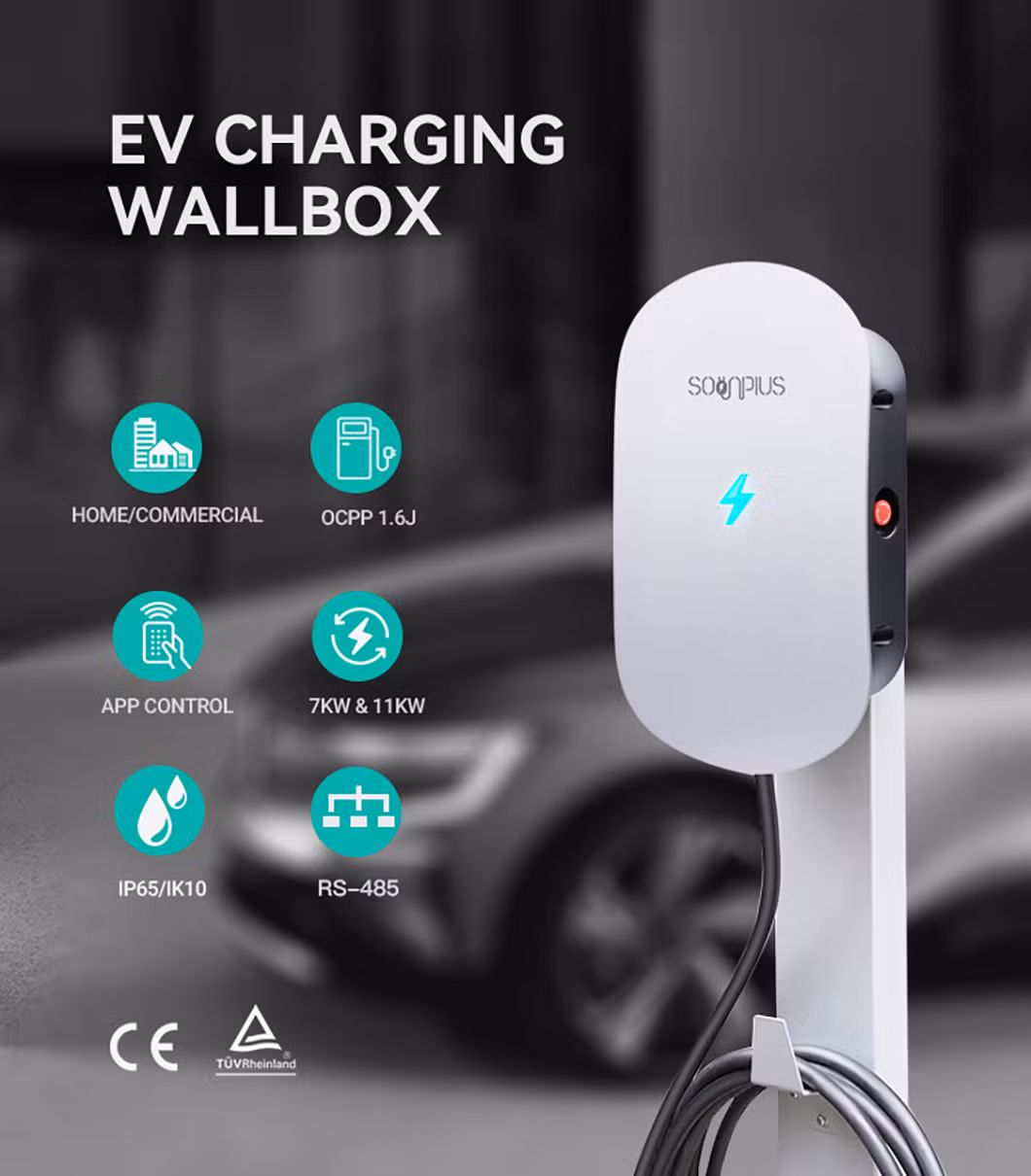 Fast EV Charger Wall Mounted Installation EV Charger 11kw EU Us Standard EV Charging Wallbox