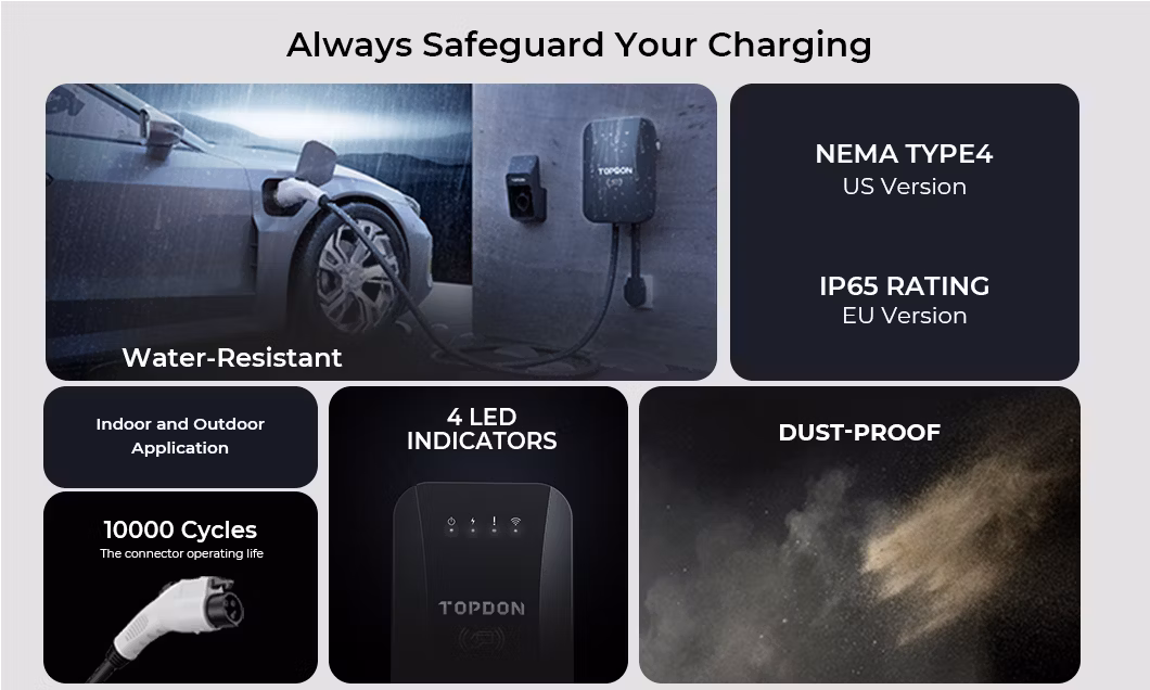 Topdon America Germany Stock Pulseq AC Home J1772 16A 32A Ocpp Type2 Phase 3 Level 2 1 Smart 22kw 11kw 16kw 7kw 9.6kw UL Wallbox Fast Electric Car AC EV Charger