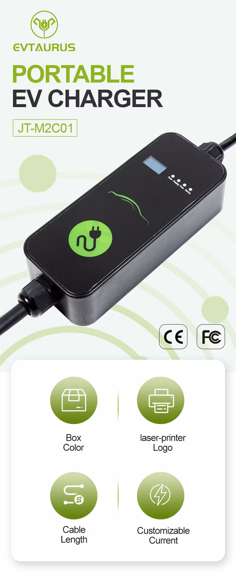 3.5kw 7kw 16A 32A Type 1 Mobile Level 2 EV Charger AC Station Display Car Manufacture Portable Electric Vehicle for Wuling