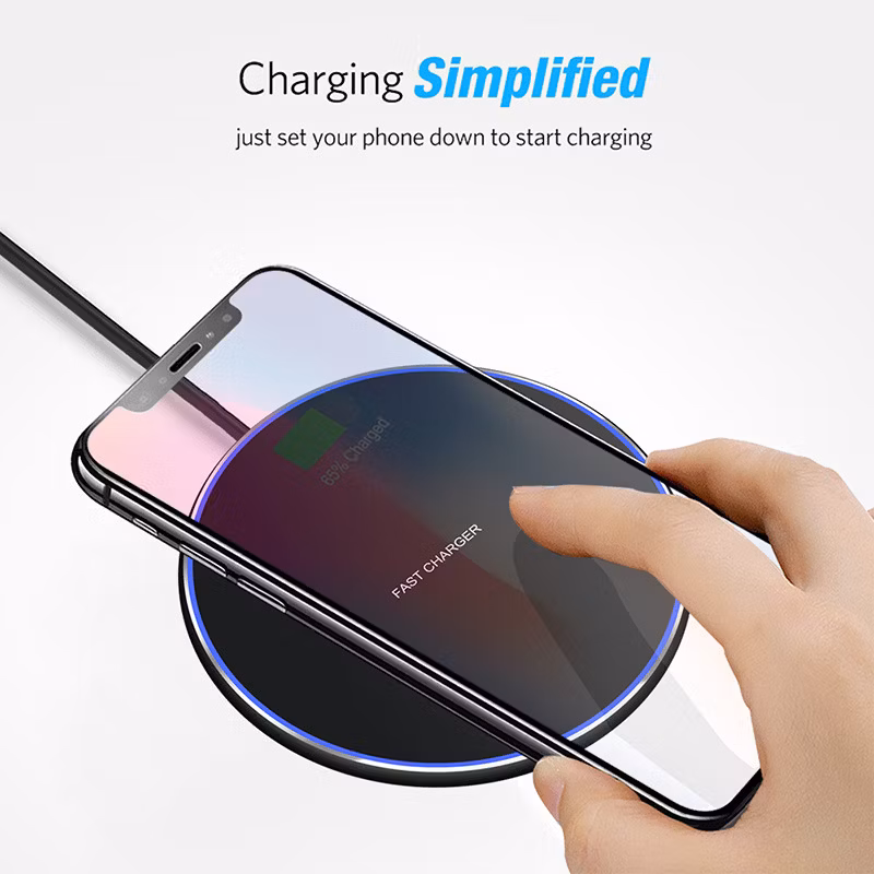 Custom Logo Promotional Gifts Universal 15W Wireless Charging Pad Fast Charger Portable Round Aluminium Alloy 10W LED Light Wireless Chargers
