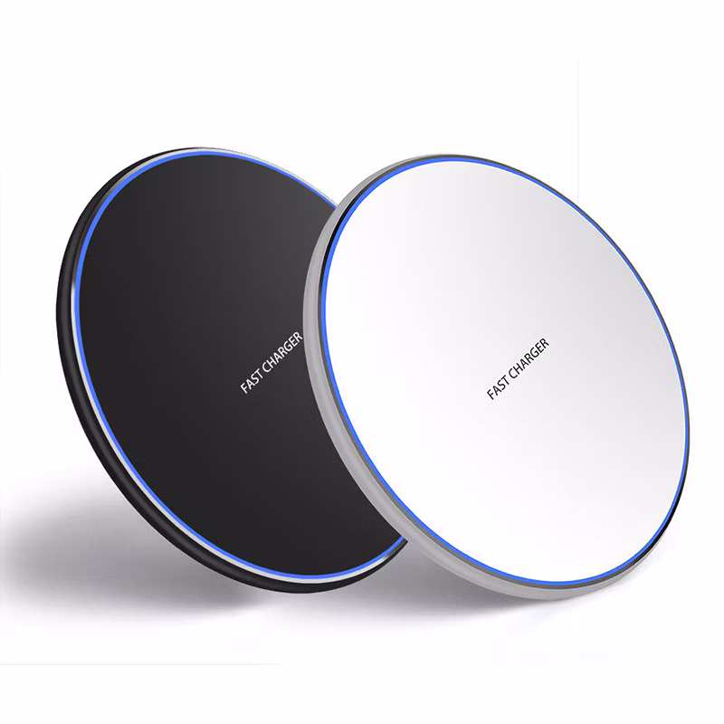 Custom Logo Promotional Gifts Universal 15W Wireless Charging Pad Fast Charger Portable Round Aluminium Alloy 10W LED Light Wireless Chargers