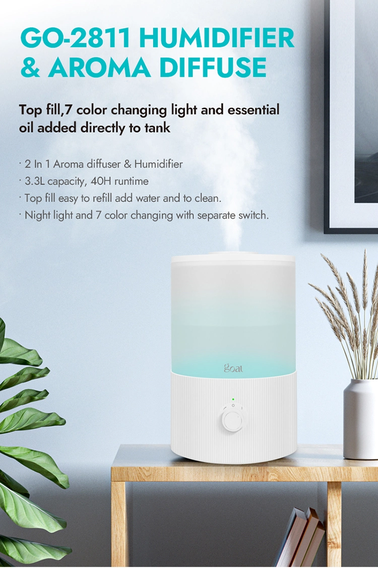 Top Fill 7 Color Night Light Air Conditioner Purifier Portable Ultrasonic Humidifier for Home Use