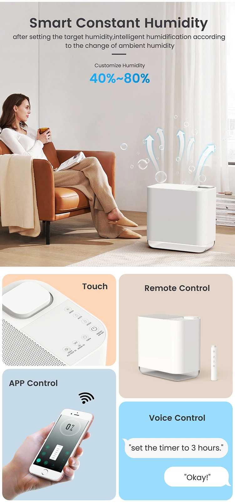 5L Smart Air WiFi Humidificateur De Chambre Evaporative Spray Humidifier with Night Light