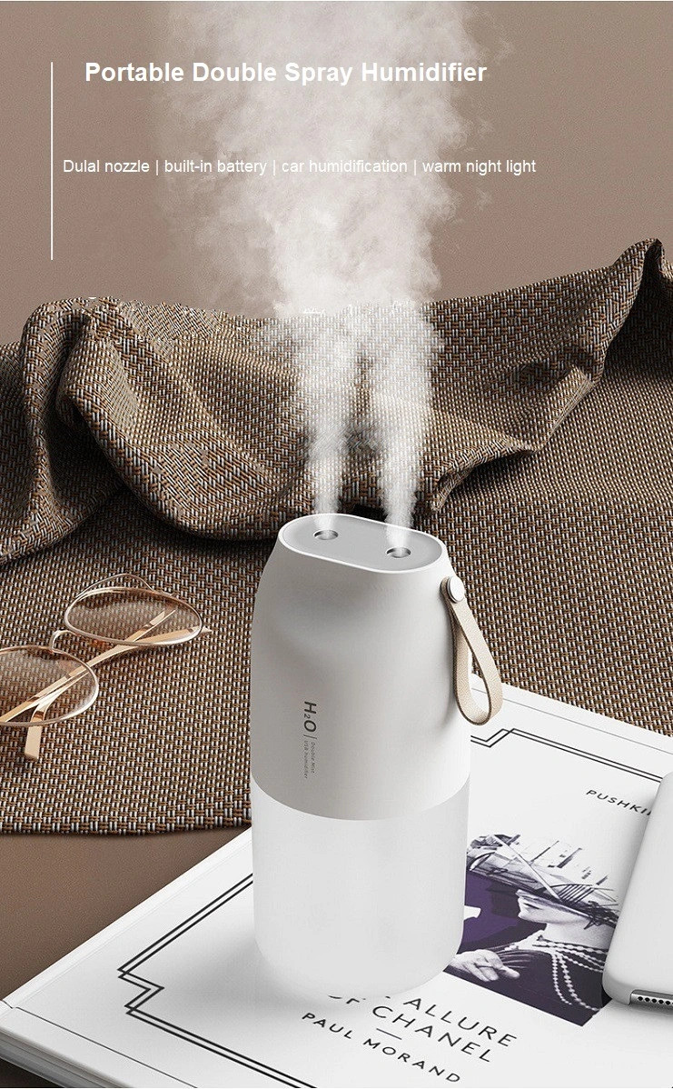 Portable Mini USB Dual Spray Mist Diffuser Air Humidifier with Warm Night Light