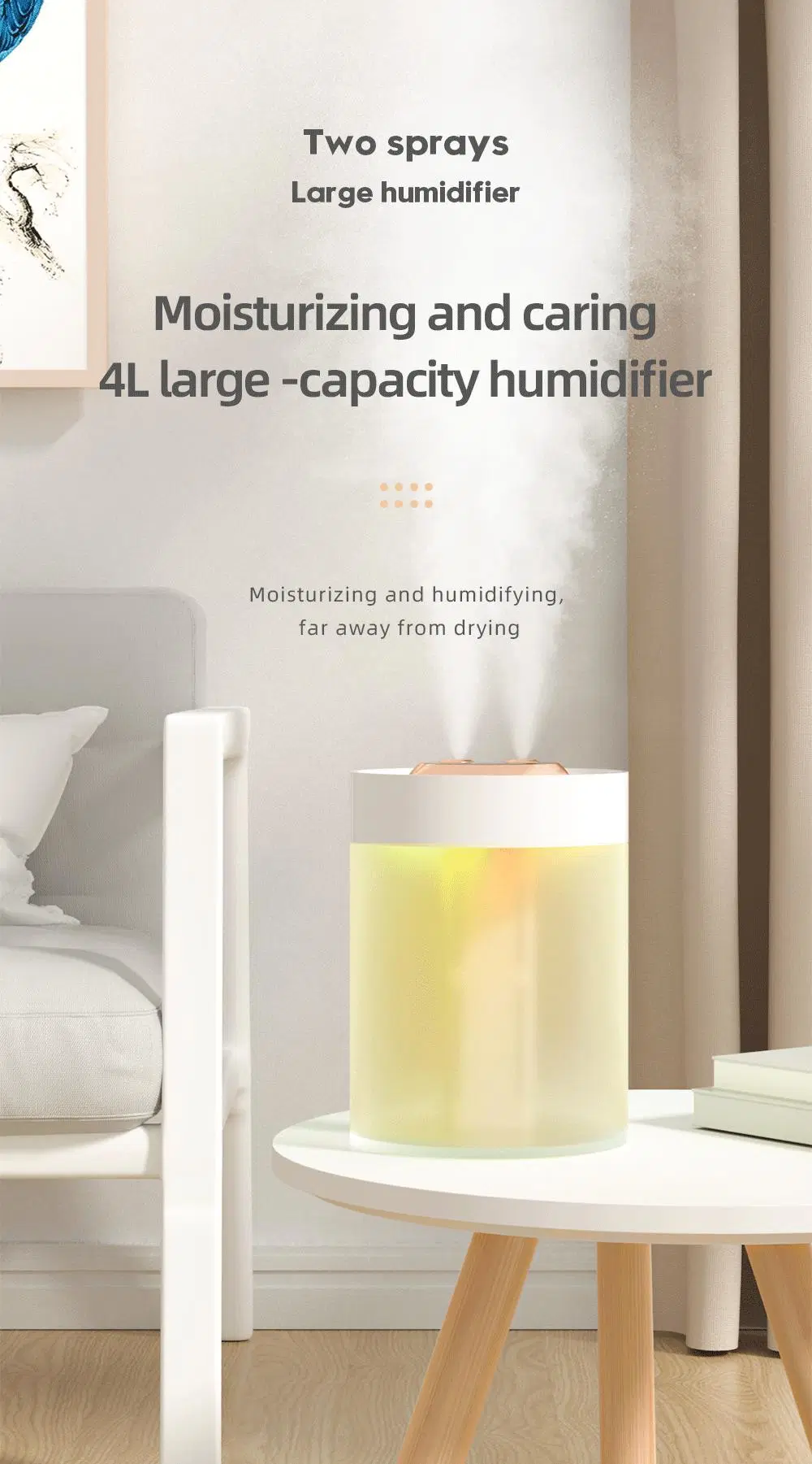 4.2L Dual Spray Big Steam Humidifier for Bedroom Large Room Home Use