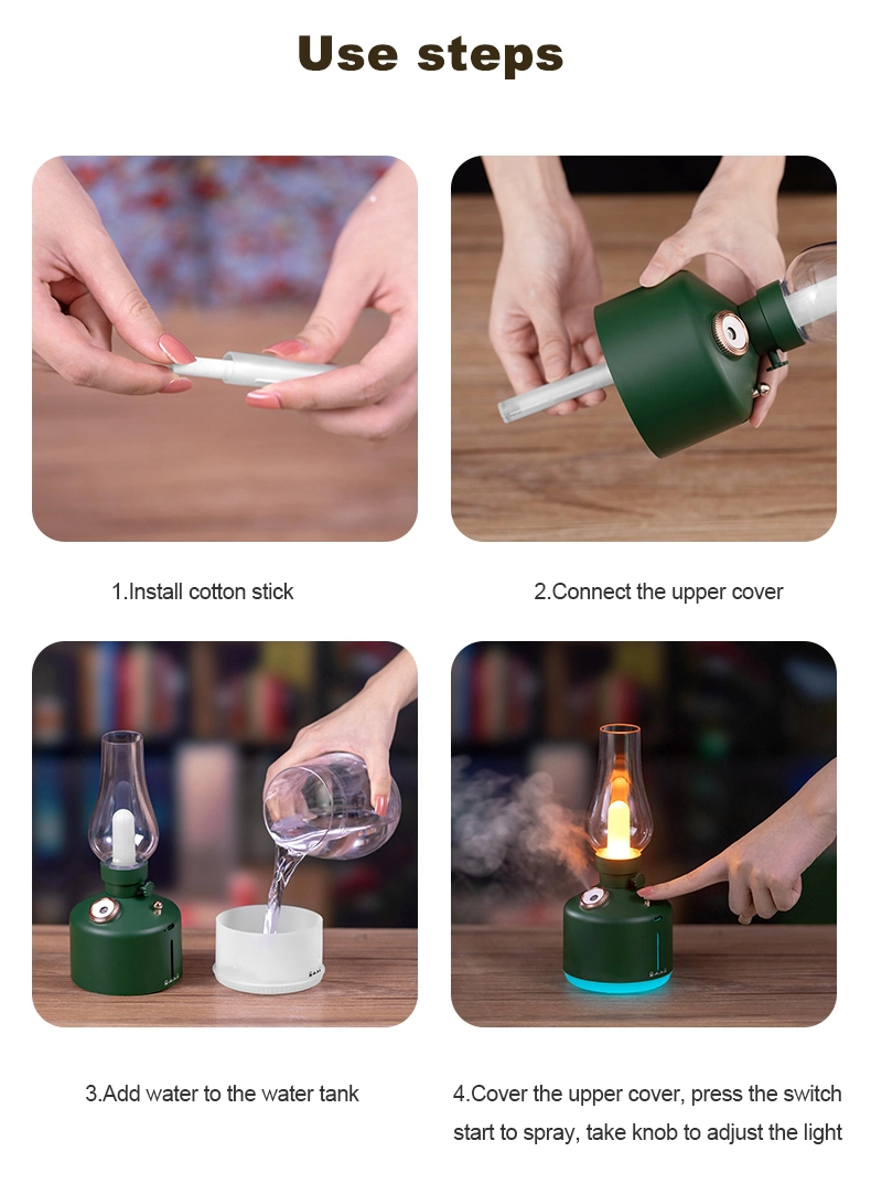 Mini Portable Cool Mist Humidifier Diffuser Air Humidifier USB Warm Light Flame Ultrasonic Humidifier