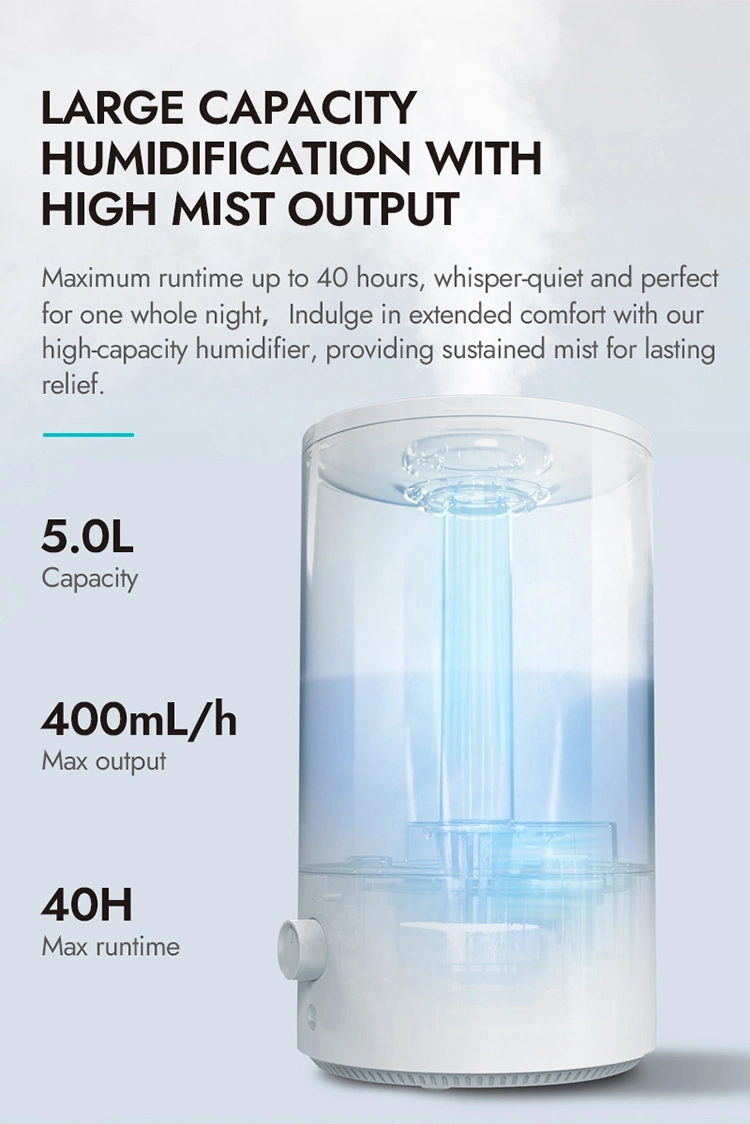5L Tabletop Electric Ultrasonic Aromatherapy Humidifier Night Light Front Switch Color-Changing