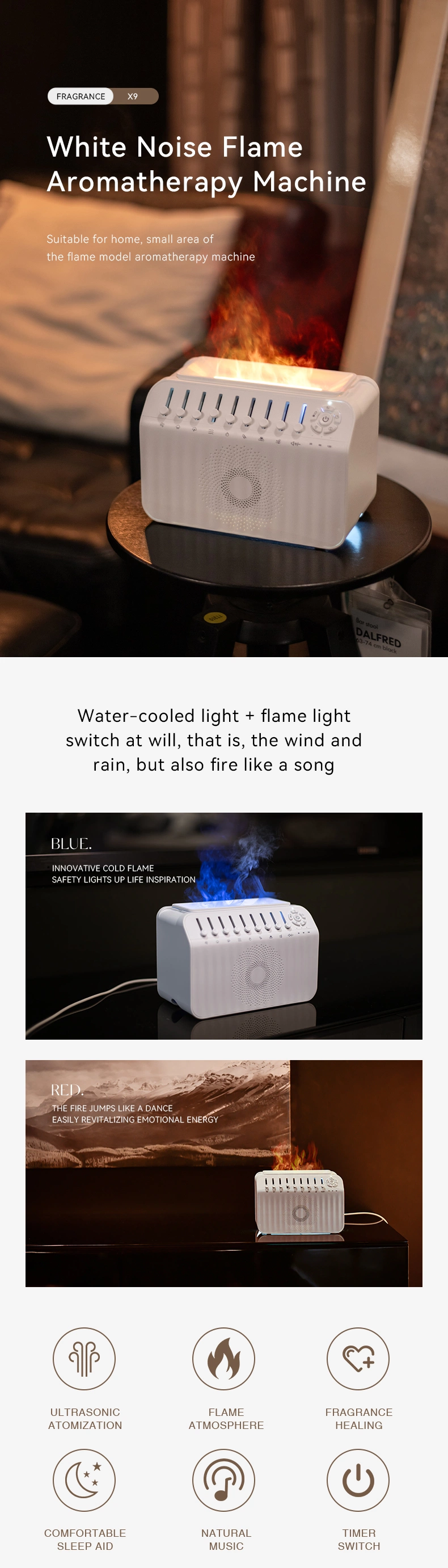 3D Flame Effect Aroma Diffuser Fire Humidifier Diffuser Air Humidifiers