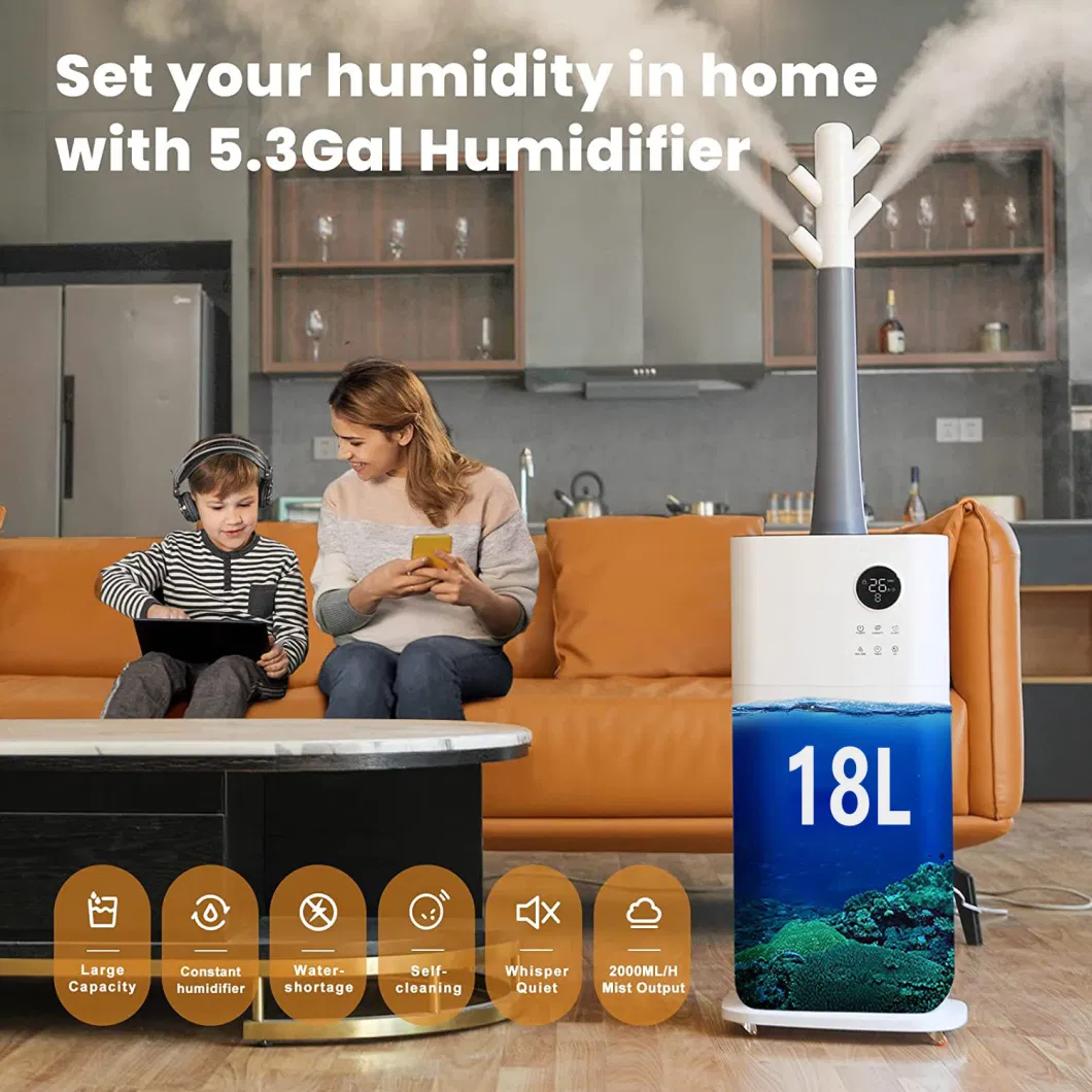 100V-240V Digital Smart Ion Moving Mobile Heavy Fog Mist Extra Large Capacity Air Humidifiers for Fruits Fresh Keeping