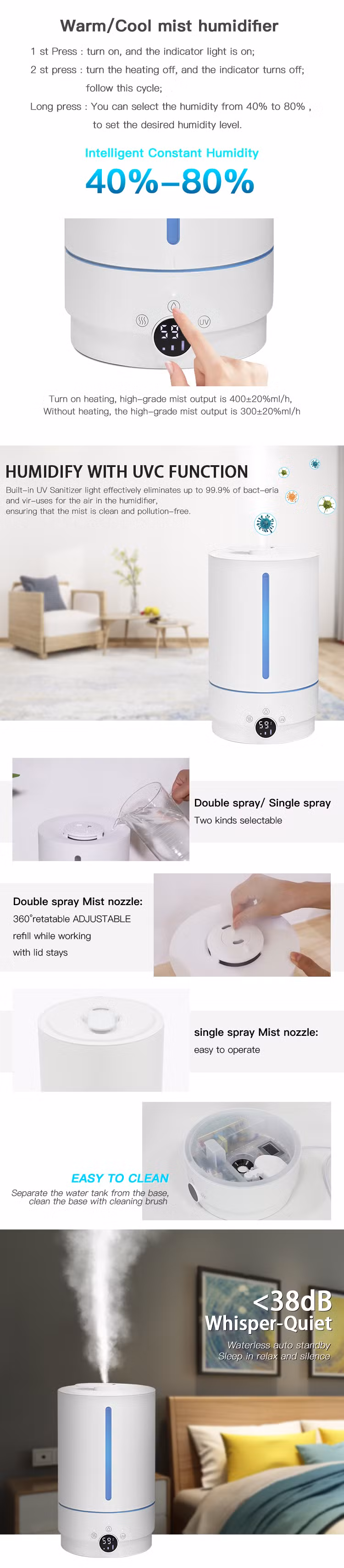 5L Digital Control Top Fill Tabletop 25W UV Ultrasonic Air Humidifier
