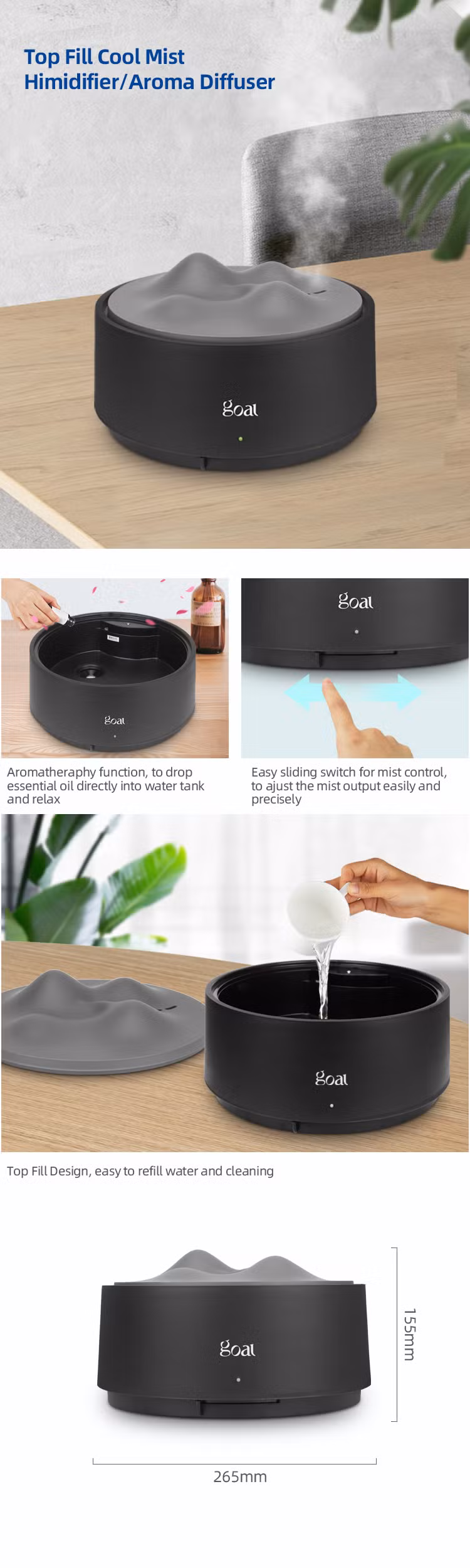 Top Fill Cool Mist 1.5L Aroma Diffuser Ultrasonic Humidifier
