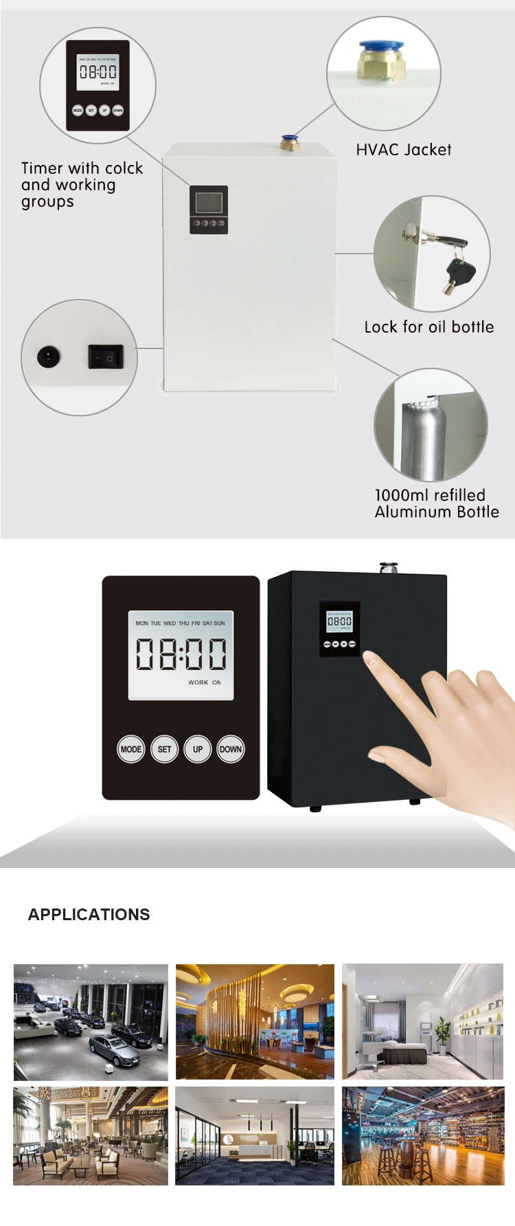 Air Humidifier Oil Ultrasonic Fog Quiet Aroma Mist Maker LED Touch Screen Home Water Diffuser Aroma Diffuser