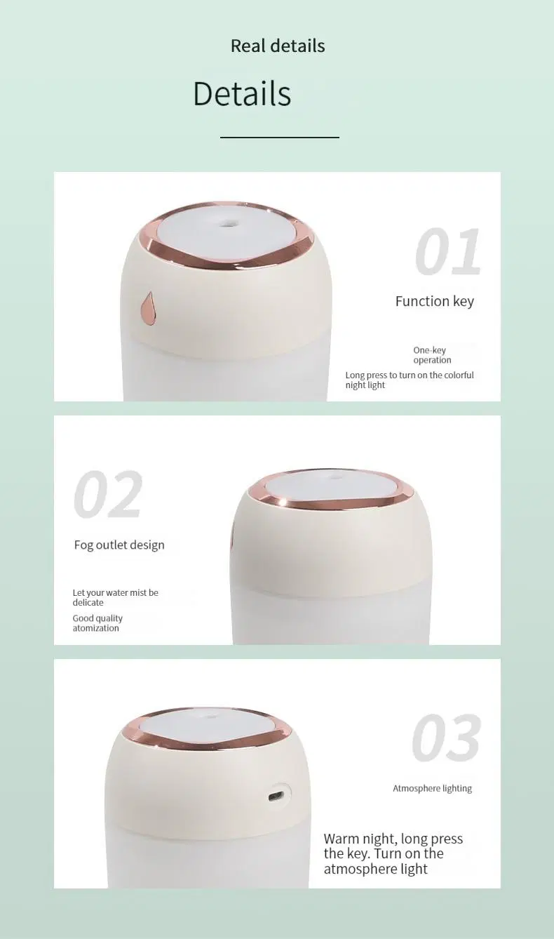 Portable LED Light Mini 300ml H2O Spray Mist Humidifier Double Wet Aroma Essential Oil Diffuser Car USB Air Humidifier