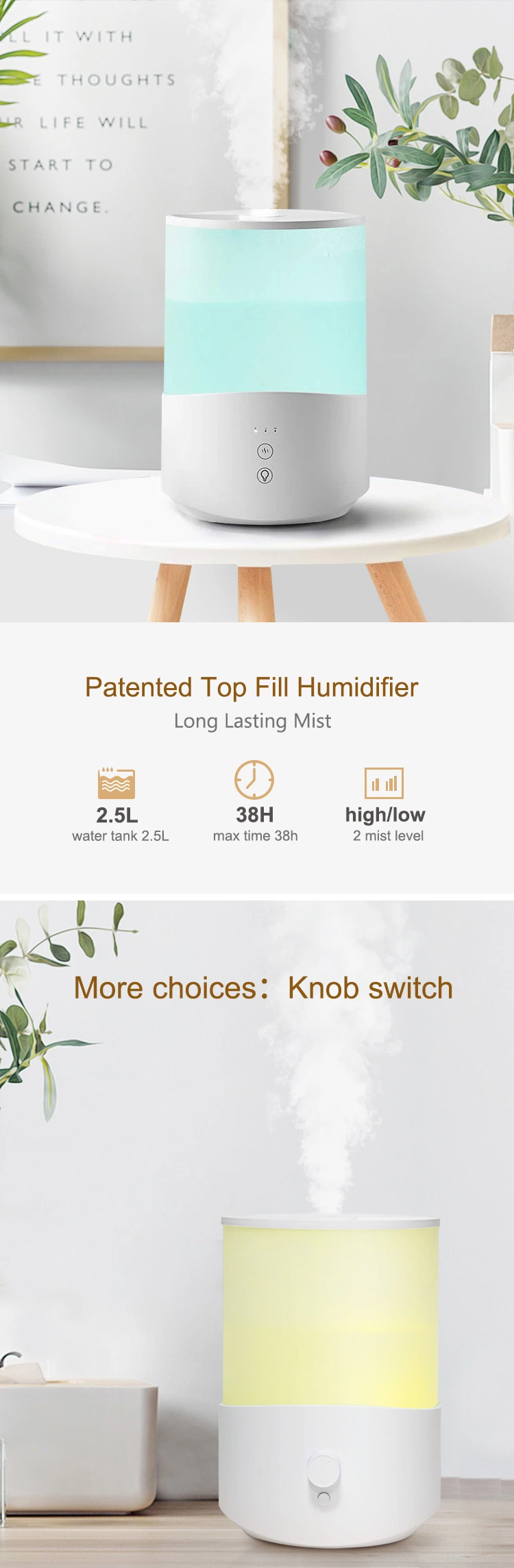 Desktop LED Home Room Aroma Cool Mist Essential Oil Diffuser H2O Ultrasonic Air Humidifier