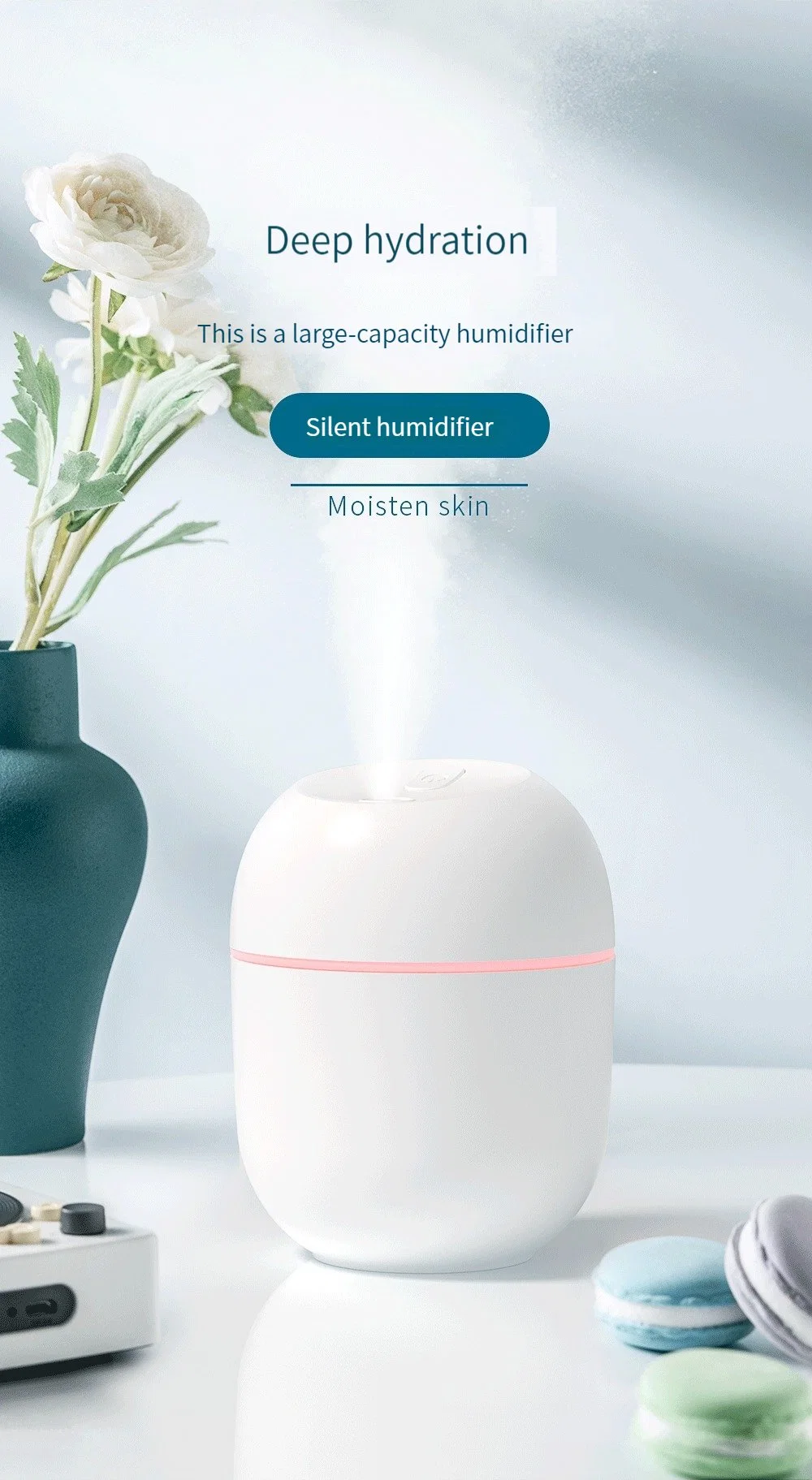 2022 Portable LED Light Mini 220ml H2O Spray Mist Humidifier Wet Aroma Essential Oil Diffuser Car USB Air Humidifier