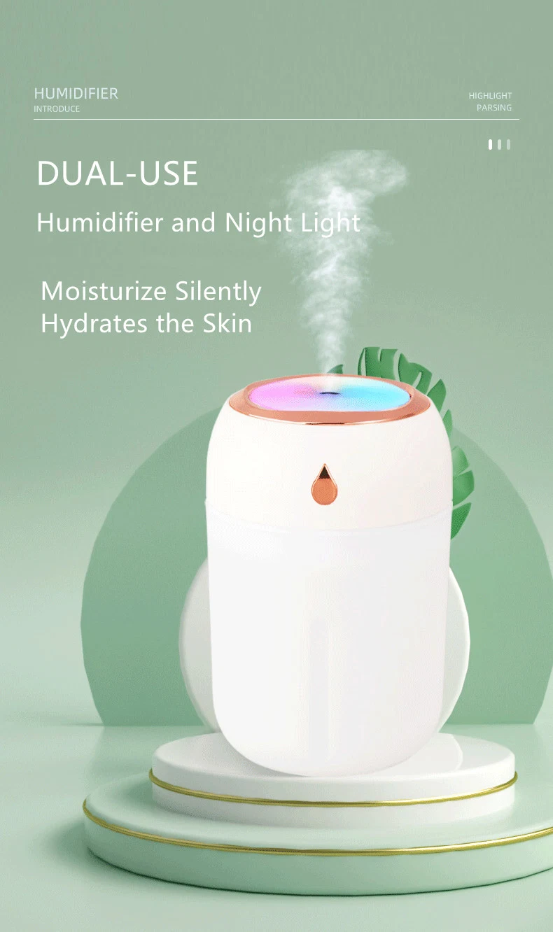Portable LED Light Mini 300ml H2O Spray Mist Humidifier Double Wet Aroma Essential Oil Diffuser Car USB Air Humidifier