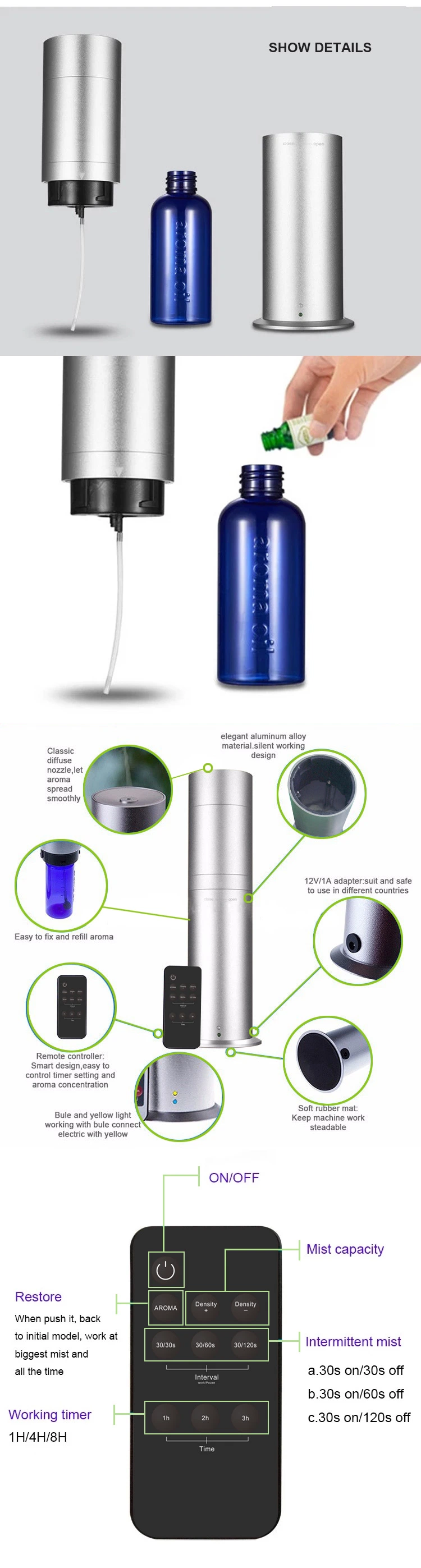 Custom Logo Flame Aroma Diffuser Yoga Quiet Essential Oil Diffuser Air Humidifier Oil Scents Fire Mist with Lights