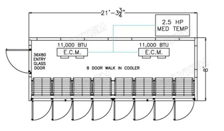 Showcase Cold Freezer Room Glass Door Display Walk in Cooler