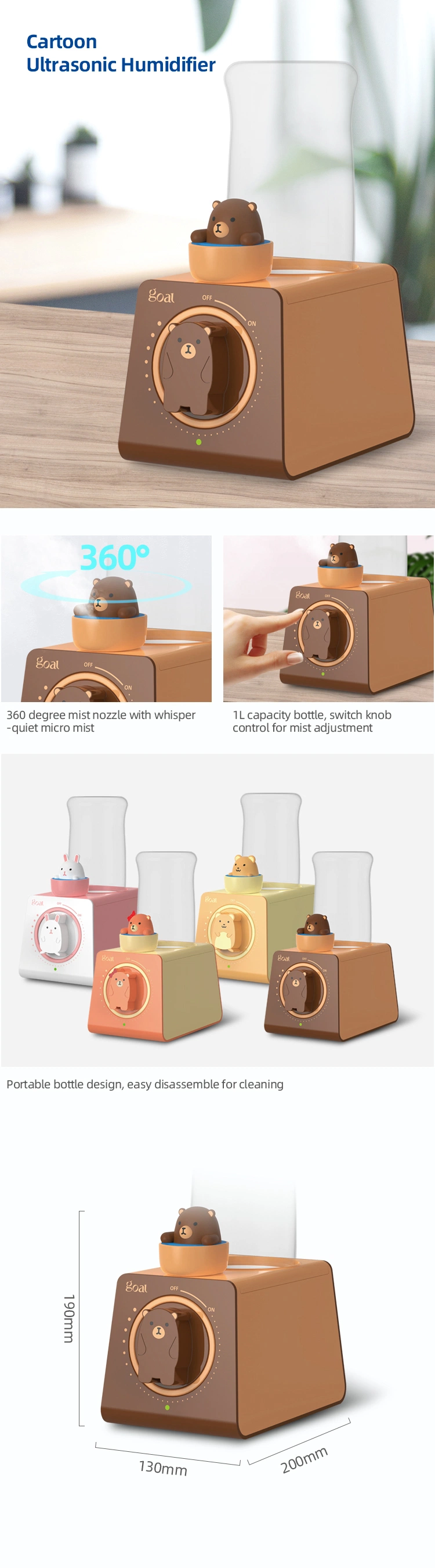 Go-3000K Carton Humidifier Bear Humidifier Bothway Nozzle Portable Ultrasonic Air Humidifier