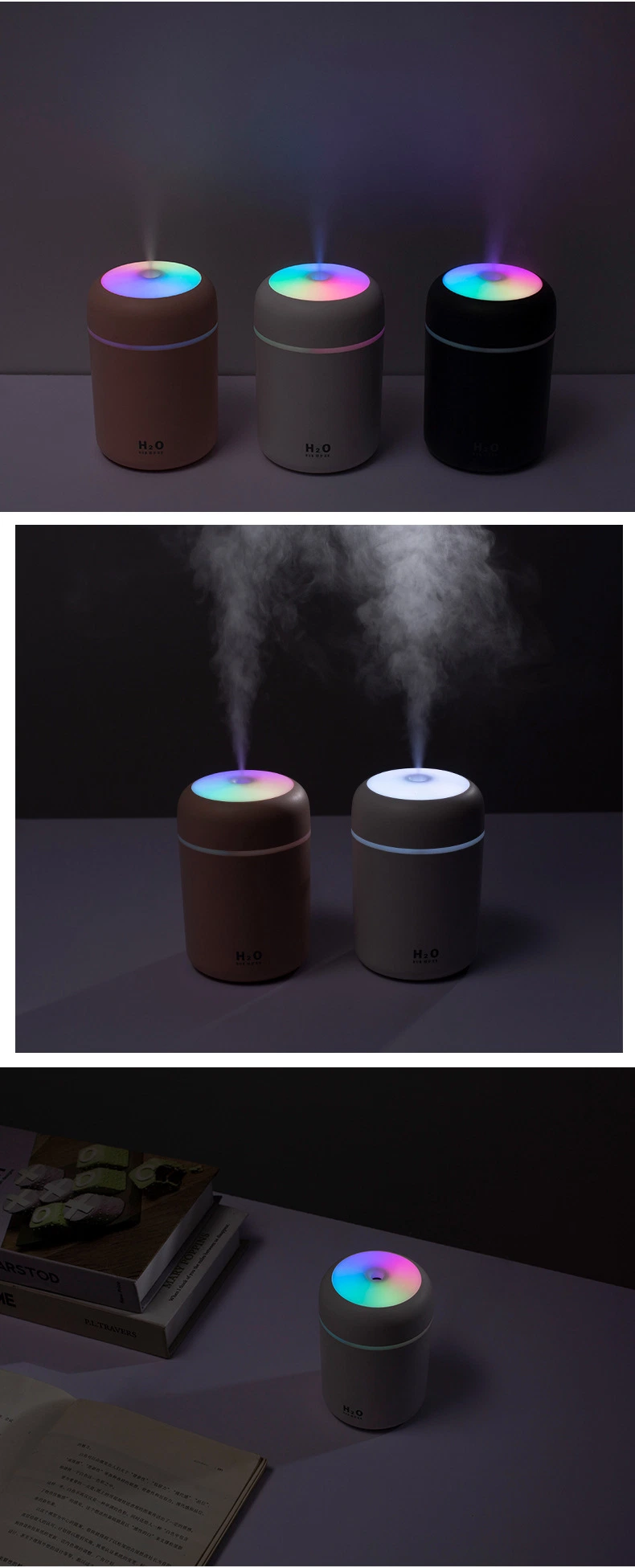 7 Color LED Light 300ml H2O Aroma Diffuser Mini Humidifier