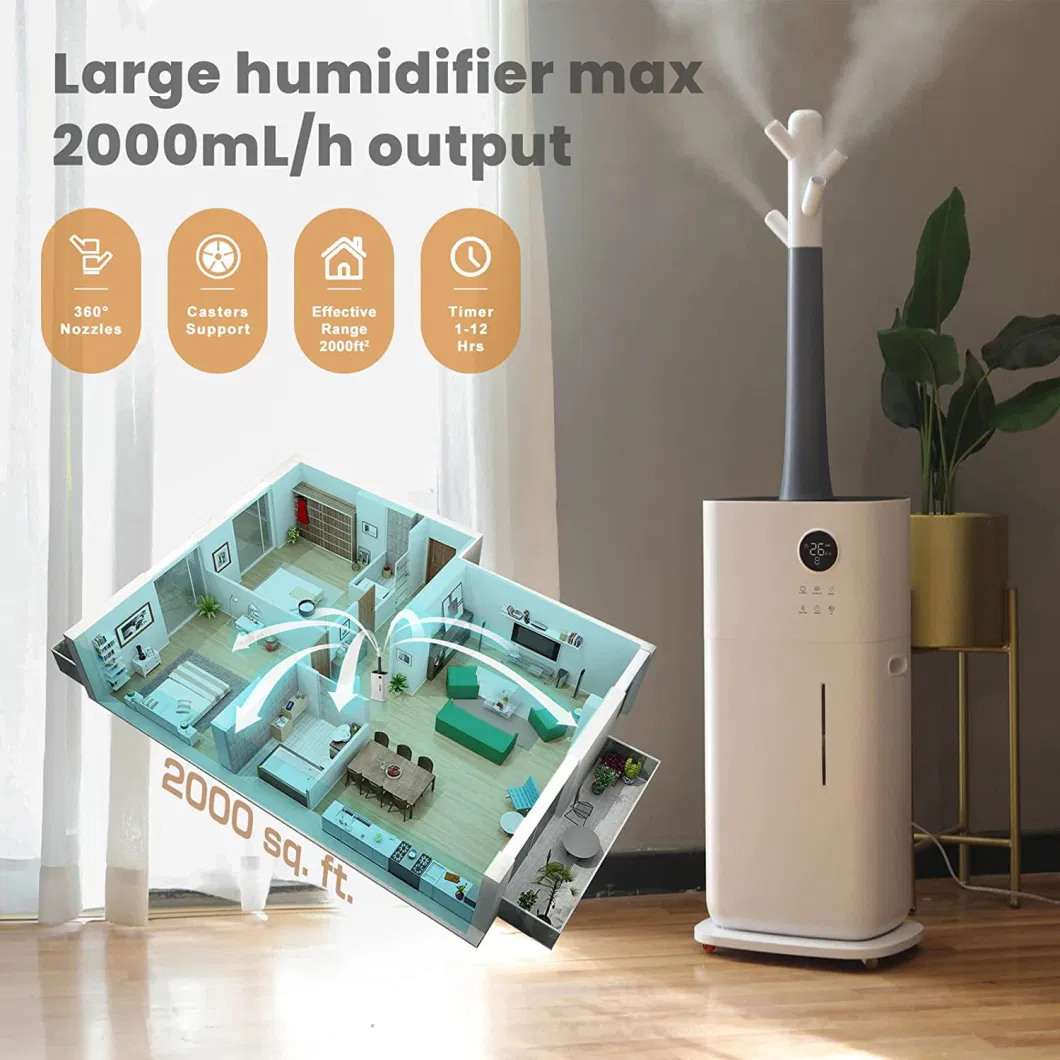 100V-240V Digital Smart Ion Moving Mobile Heavy Fog Mist Extra Large Capacity Air Humidifiers for Fruits Fresh Keeping