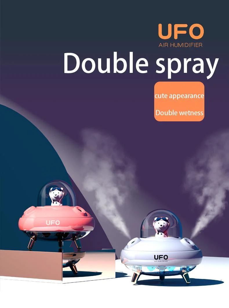 Wholesale Car Travel Home Office Cute USB Rechargeable Mini LED Light UFO Double Spray Warm Mist Humidifier