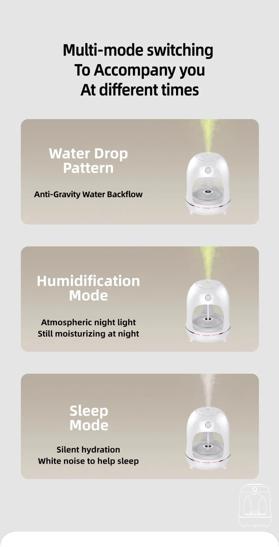 New Room Atomizer LED Flame Light Steam Diffuser Cool Mist Maker Ultrasonic Personal Space Air Antigravity Water Drop Humidifier