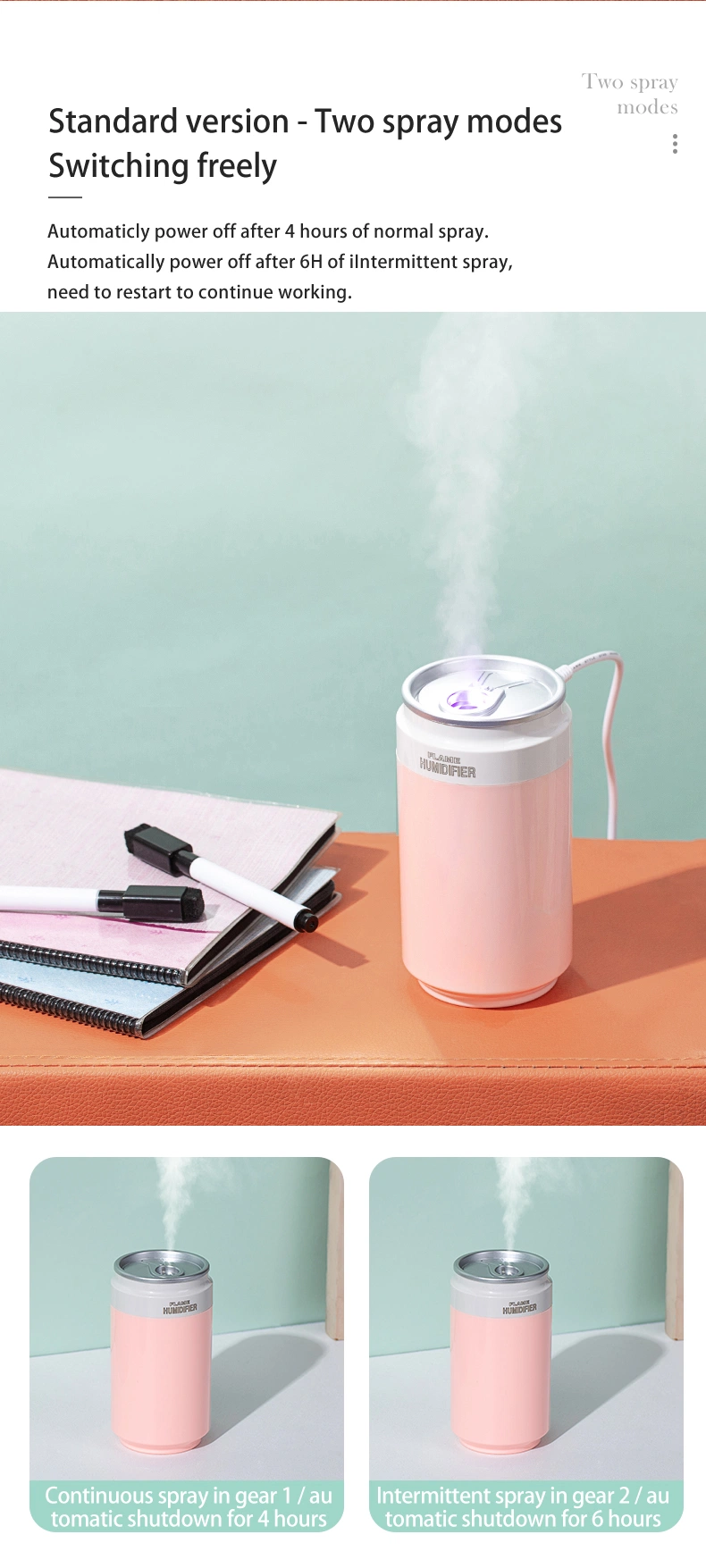 Coke Can Atomizer Home Office Desk Bedroom Mini Portable Vehicle Humidifier with Large Fog Volume