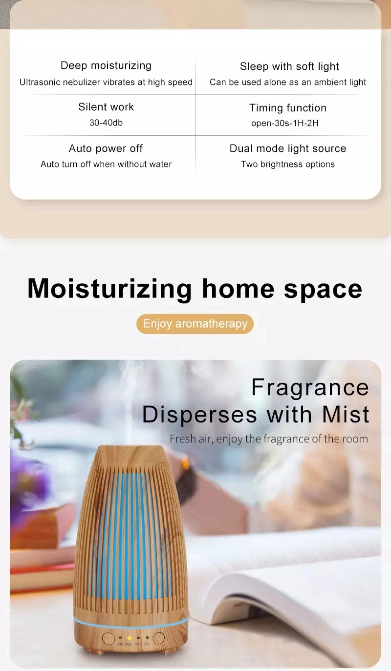 100ml Ultrasonic Cool Mist Wood Grain Air Essential Oil Aroma Diffuser Fire Flame Air Humidifier with 7 Color LED Lights for Office Home Bedroom Living Room