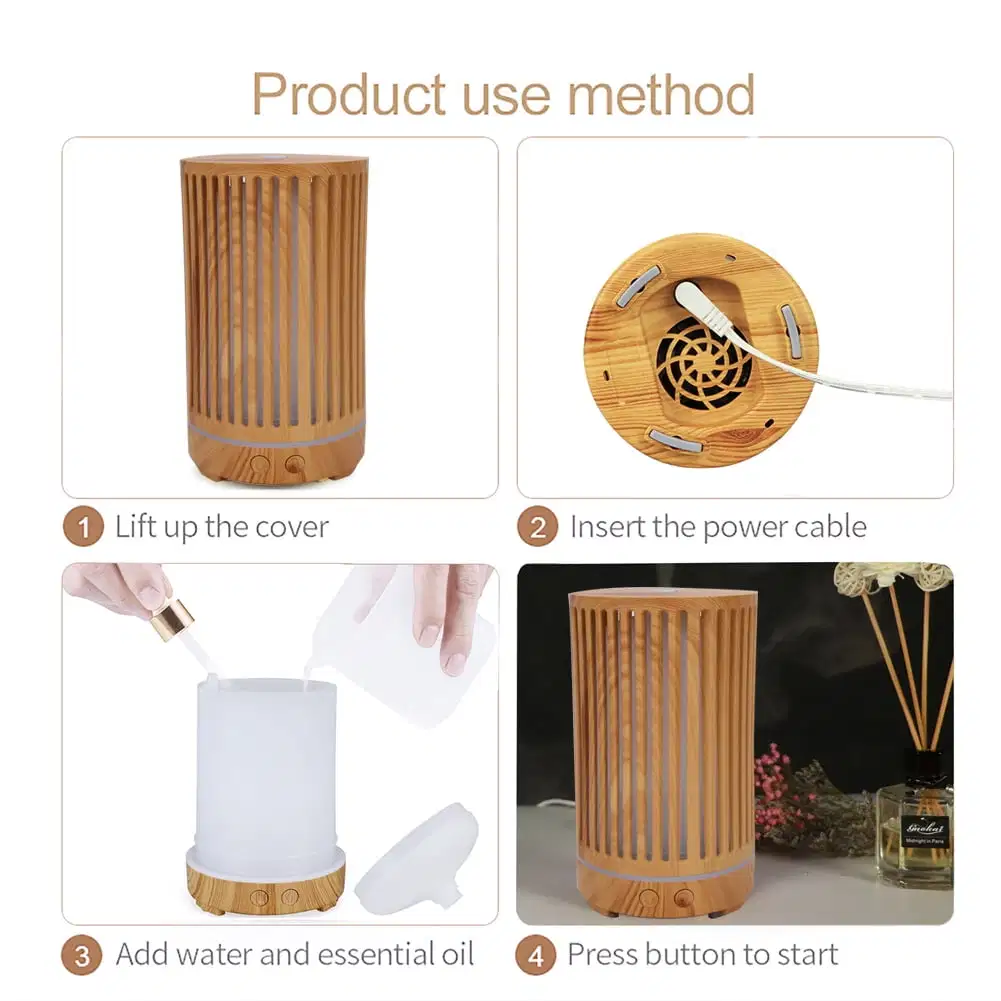 Diffuser Humidifierwholesale Portable 200ml Ultrasonic Hollow Wood Grain Aromatherapy Machine Essential Oil Air Humidifier