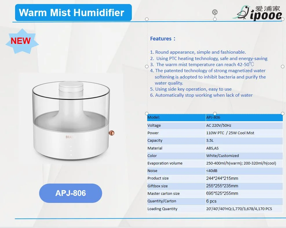 3.5L Warm and Cool Mist Humidifier Large Capacity Aroma Humidifiers Bottom Filling Structure