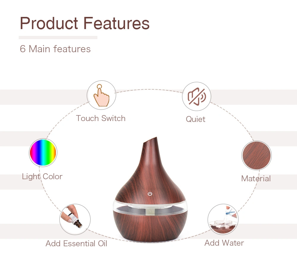 2023 Top Seller Essential Oil Diffuser 300ml Aroma Diffuser Remote Control Air Humidifier Electric Wooden Aromatherapydiffuser