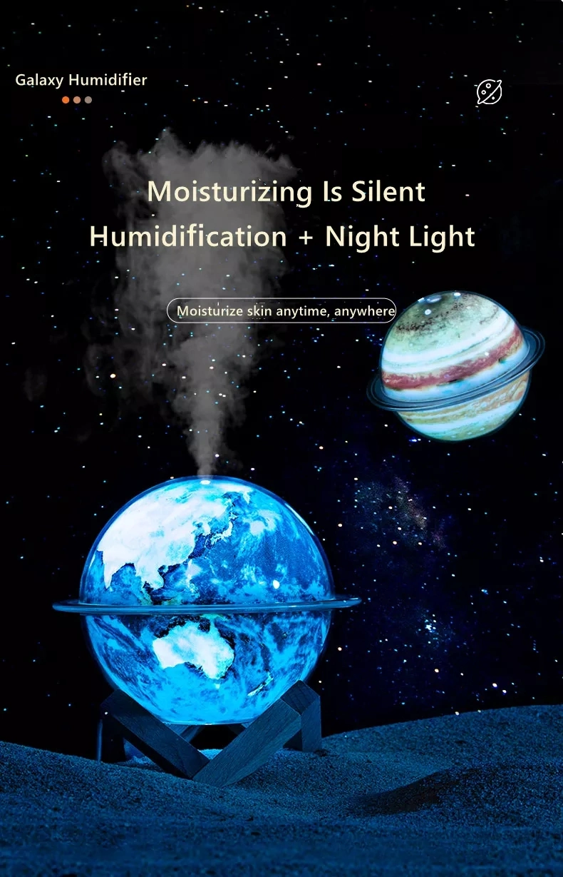 2023 Creative New Planet Night Light Humidifier Household Fog 3D Printing Moon Lamp Humidifier Ultrasonic Air Purifier Humidifier for Large Room