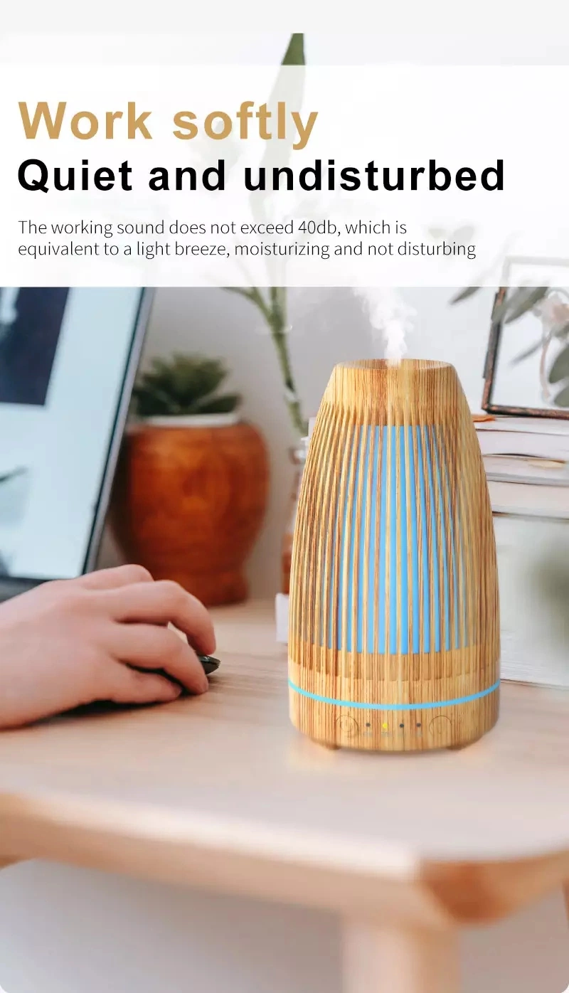 100ml Ultrasonic Cool Mist Wood Grain Air Essential Oil Aroma Diffuser Fire Flame Air Humidifier with 7 Color LED Lights for Office Home Bedroom Living Room