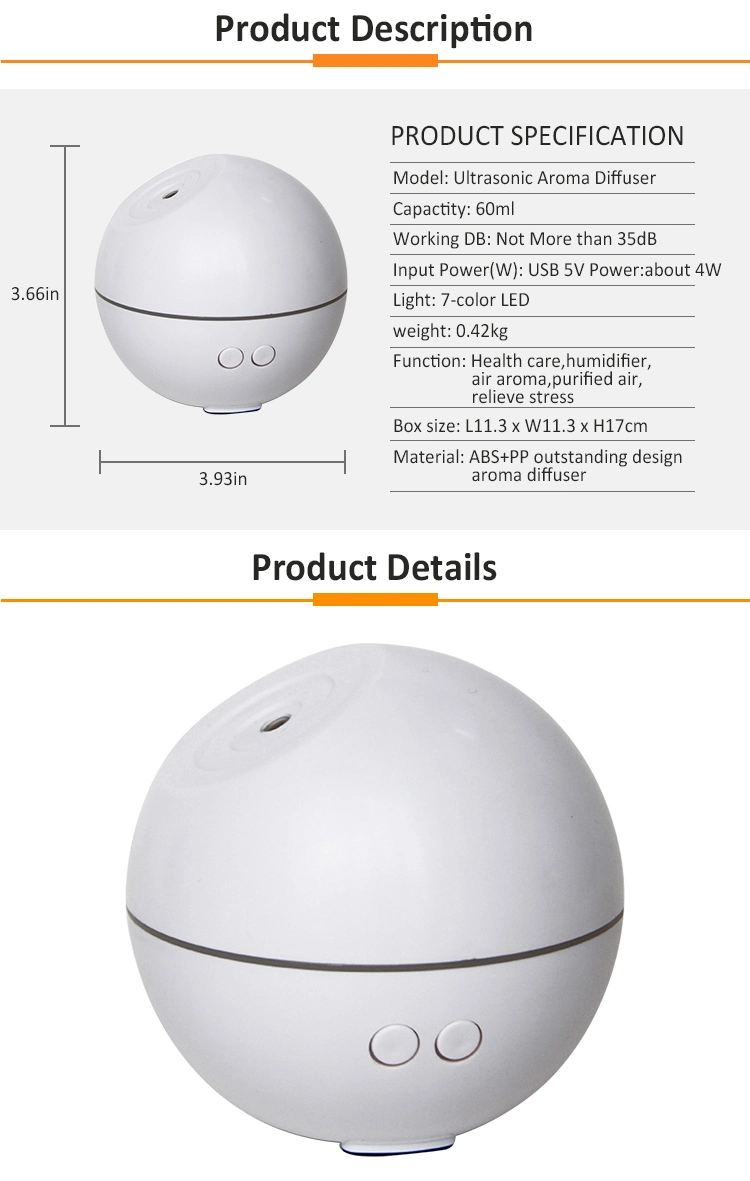 Wholesale Mini Portable Humidifier Diffuser Aroma 60ml USB Ultrasonic Air Humidifier